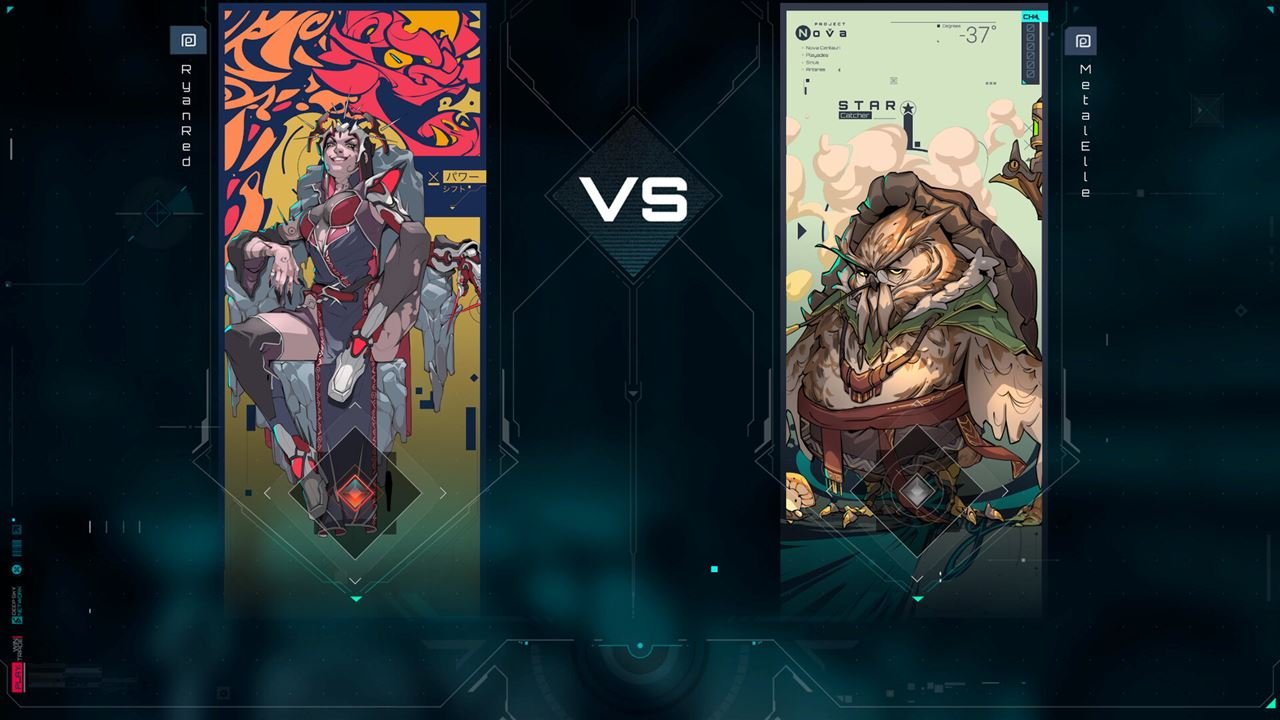 Two heroes face off in a card battle in The Lost Glitches